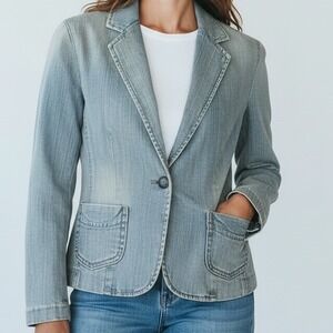 Y2K Denim Blazer Jacket Blue Jean Button Front Size 2 vintage retro 90s